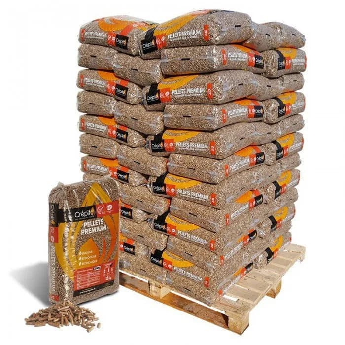 Holzpellets Crépito – Palette, 72 Säcke à 15 kg